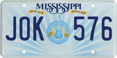 MS license plate JOK576