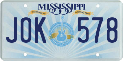 MS license plate JOK578