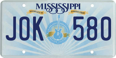 MS license plate JOK580