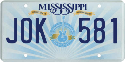 MS license plate JOK581