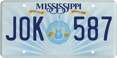 MS license plate JOK587