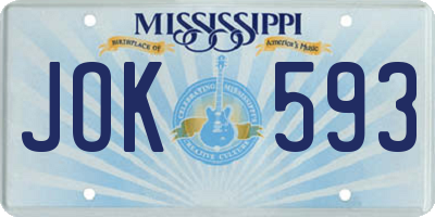 MS license plate JOK593