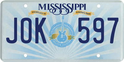 MS license plate JOK597