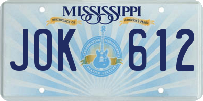 MS license plate JOK612