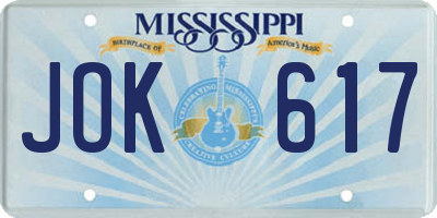 MS license plate JOK617
