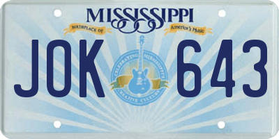MS license plate JOK643