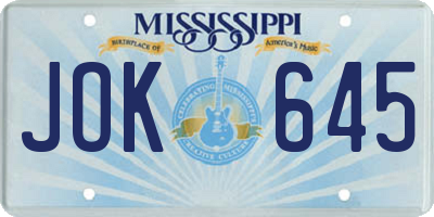 MS license plate JOK645