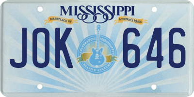 MS license plate JOK646