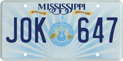 MS license plate JOK647