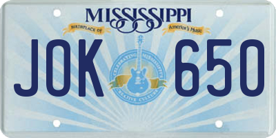MS license plate JOK650