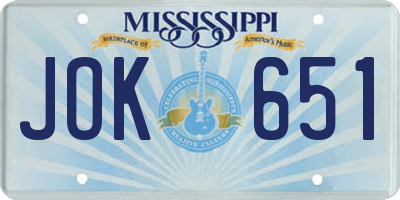 MS license plate JOK651