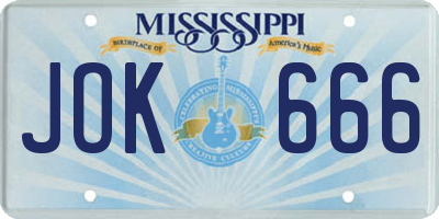 MS license plate JOK666