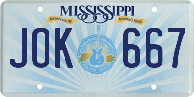 MS license plate JOK667