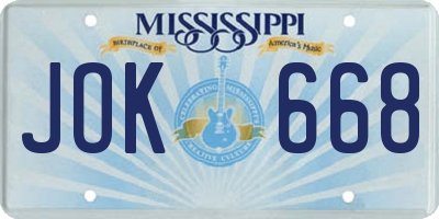 MS license plate JOK668