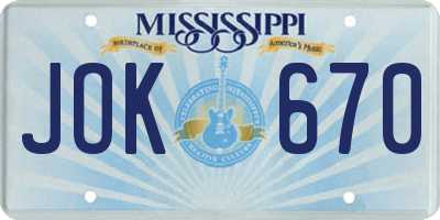 MS license plate JOK670