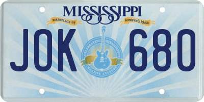 MS license plate JOK680