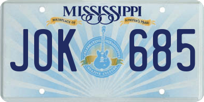 MS license plate JOK685