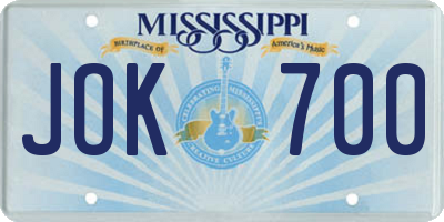 MS license plate JOK700