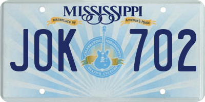 MS license plate JOK702
