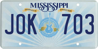 MS license plate JOK703