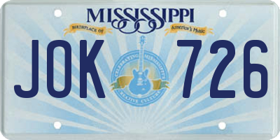 MS license plate JOK726