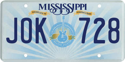 MS license plate JOK728