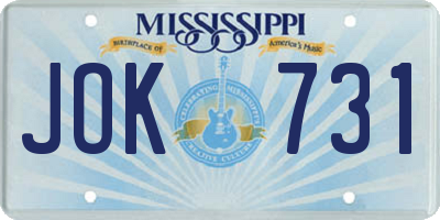 MS license plate JOK731