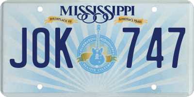 MS license plate JOK747