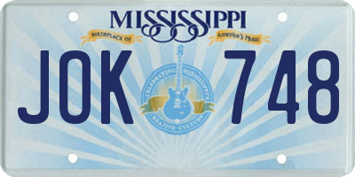 MS license plate JOK748