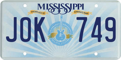 MS license plate JOK749