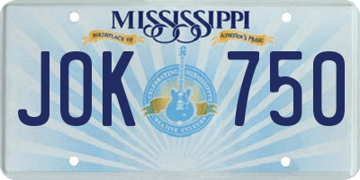 MS license plate JOK750