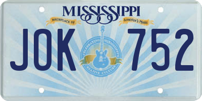 MS license plate JOK752