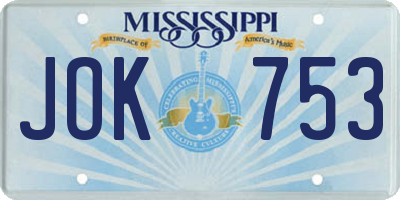 MS license plate JOK753