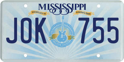 MS license plate JOK755