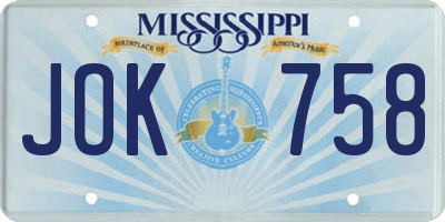 MS license plate JOK758