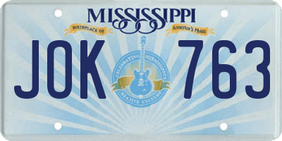 MS license plate JOK763