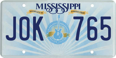MS license plate JOK765