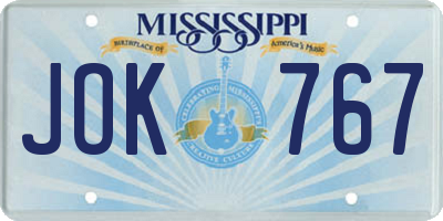 MS license plate JOK767