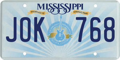 MS license plate JOK768