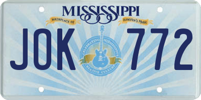 MS license plate JOK772