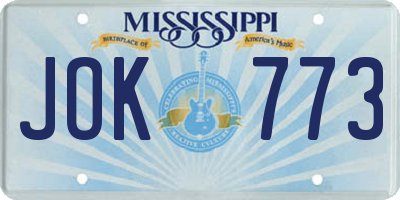 MS license plate JOK773