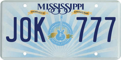 MS license plate JOK777