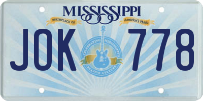 MS license plate JOK778