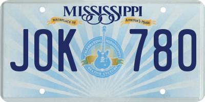 MS license plate JOK780