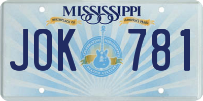 MS license plate JOK781