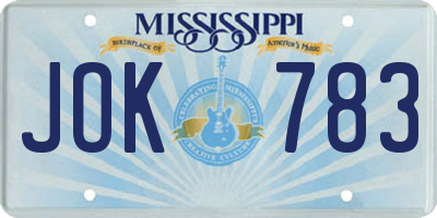 MS license plate JOK783