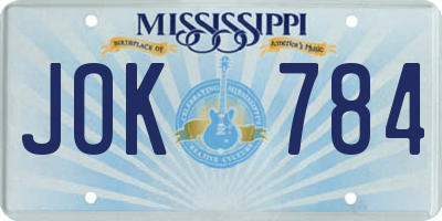 MS license plate JOK784