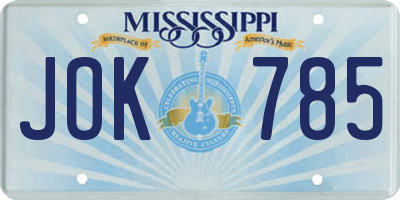 MS license plate JOK785