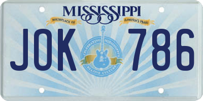 MS license plate JOK786