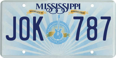 MS license plate JOK787